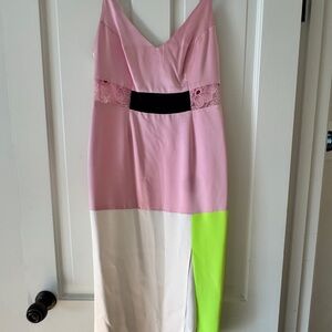Colorblock Pink, Cream & Green Silk Dress